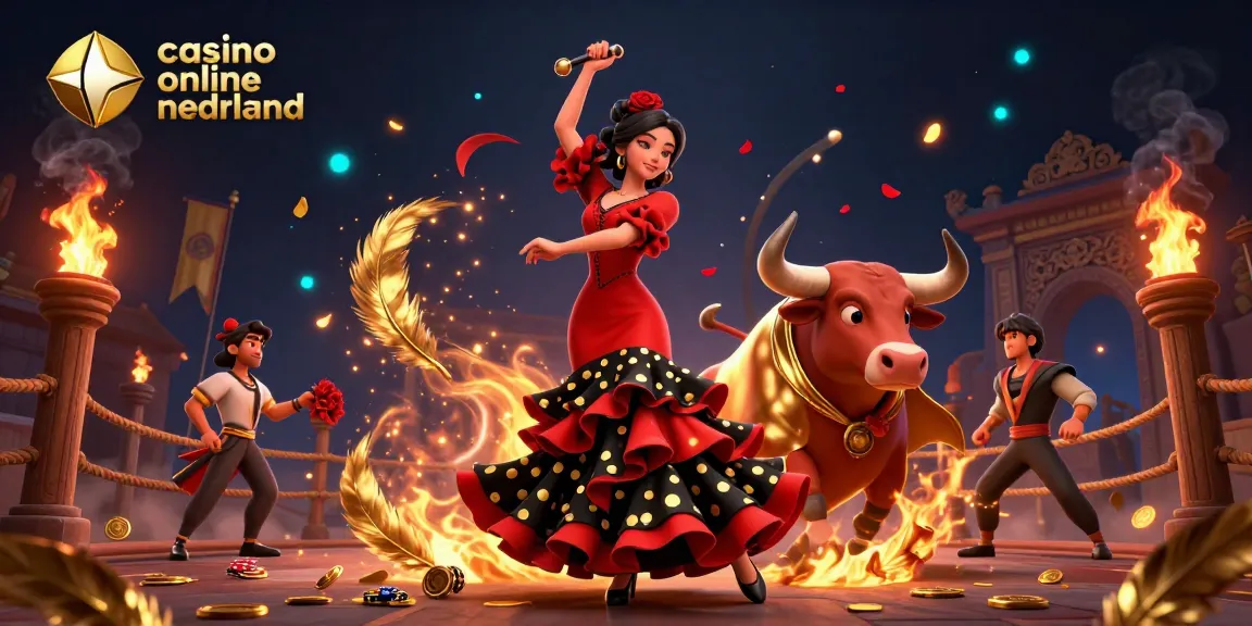 Experience the thrill at casino online nederland with vibrant gaming elements and a dancing flamenco woman.