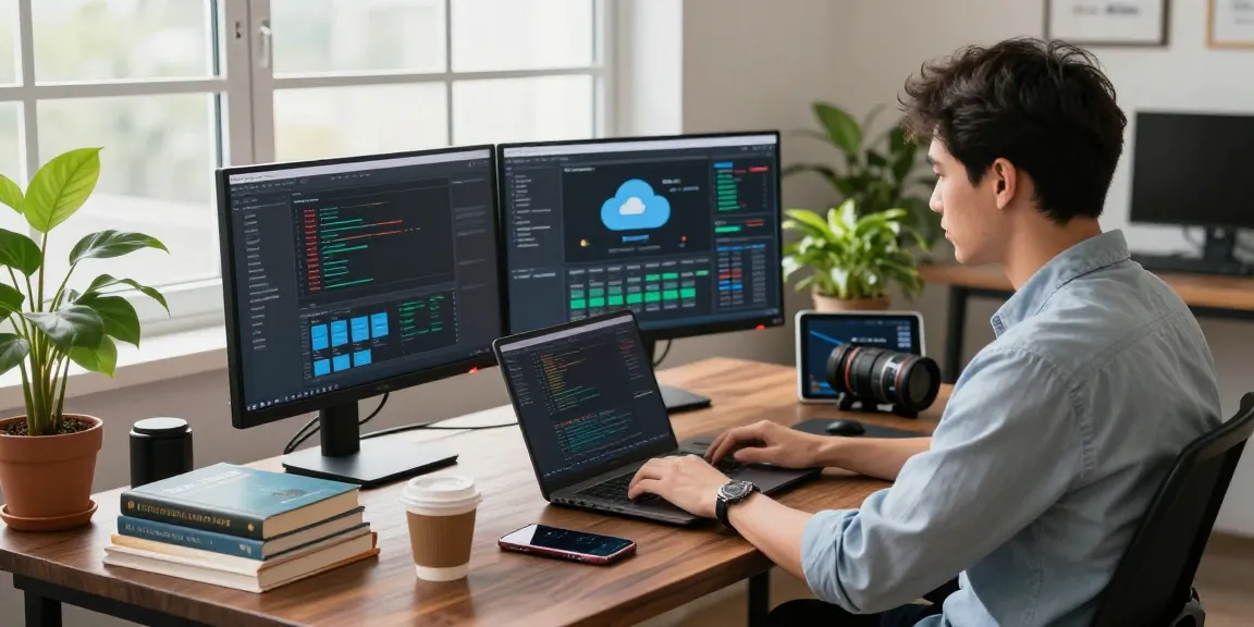 Developer coding in modern workspace for WPS Official Website.