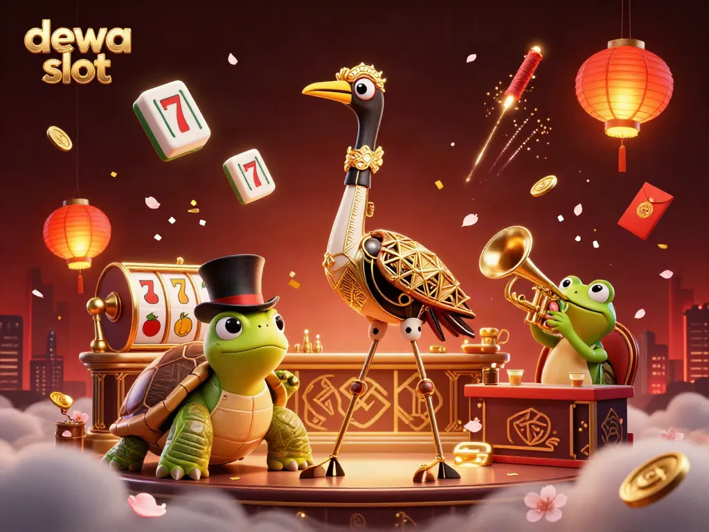 Menang di dewa slot dengan ilustrasi kasino yang meriah dan berwarna-warni