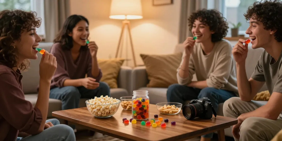Friends enjoying thc edibles uk together in a cozy living room