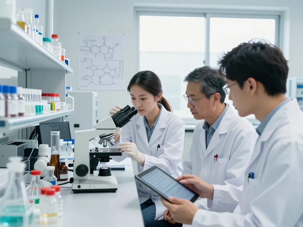 Scientists collaborating in a lab exemplifying EU cannabinoid manufacturer innovation and research.