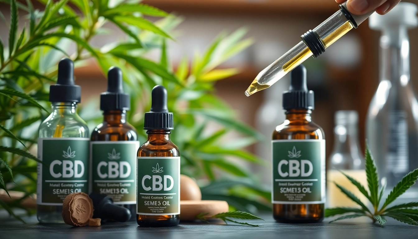 Premium cbd öl in eco-friendly packaging with a hemp plant backdrop, highlighting organic wellness.