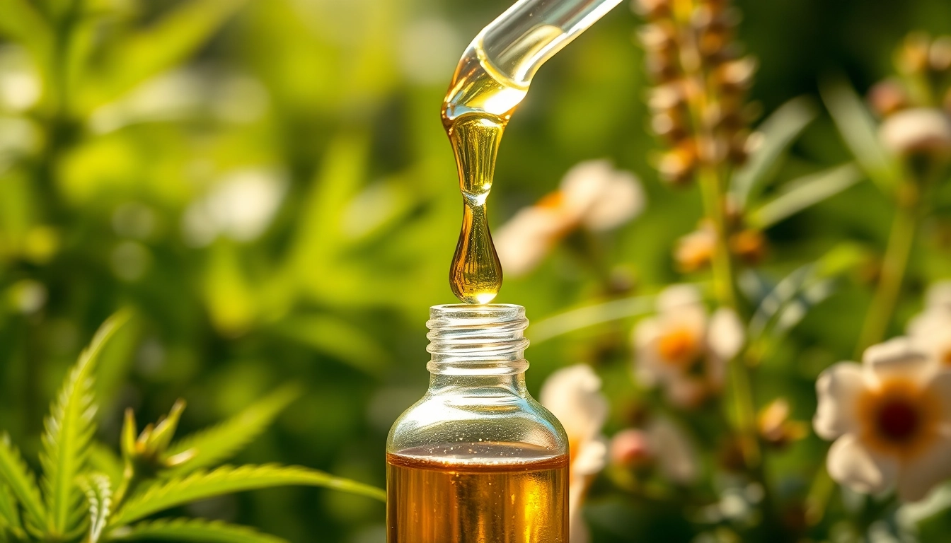 Showcasing a glass dropper bottle of CBD oil with hemp plants in a serene natural setting.