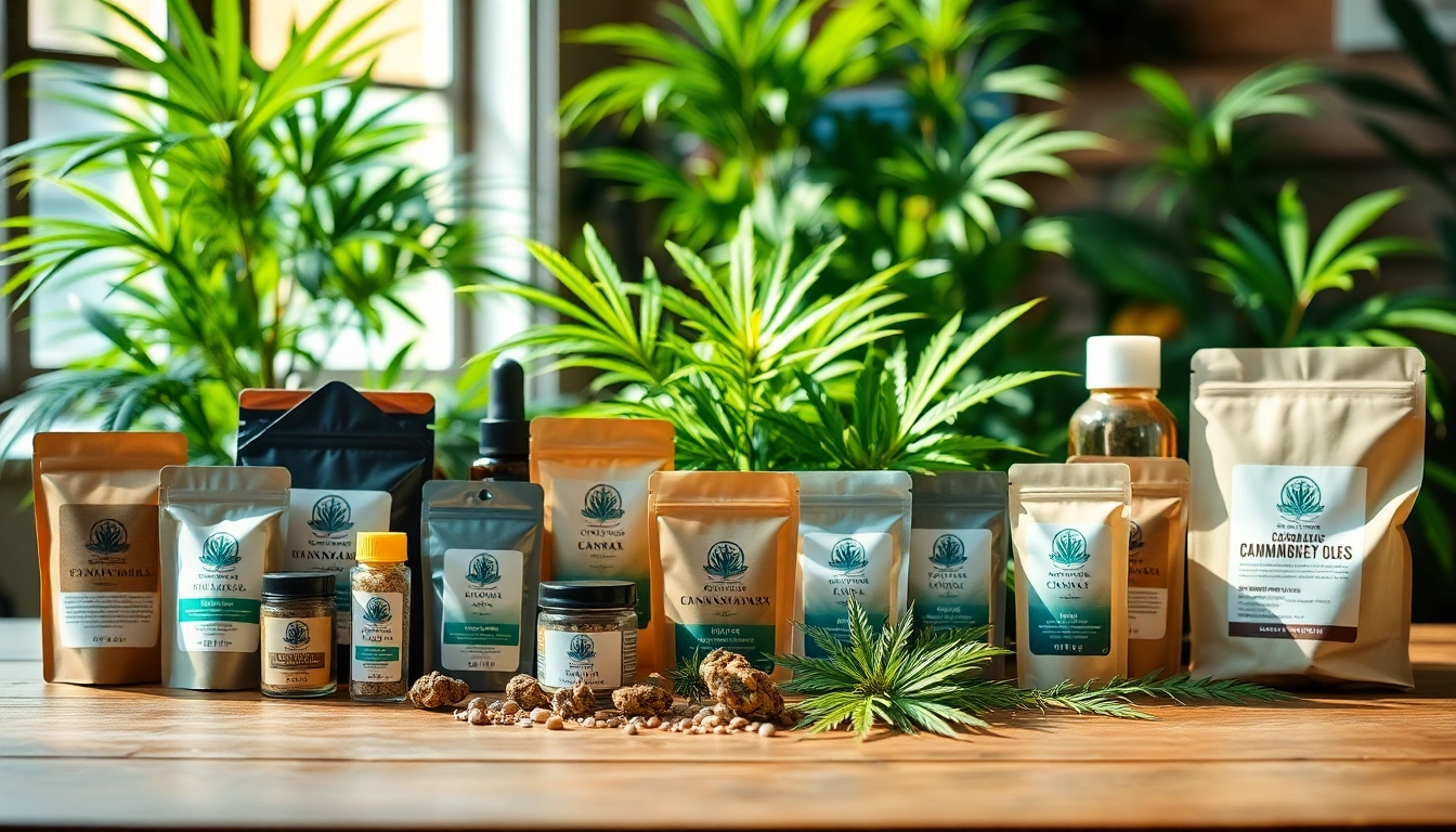 Discover unique cannabis products showcasing high-quality packaging and earthy textures in a serene setting.