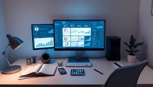 OnlyFans marketing tools showcased in a modern workspace with analytics dashboards.