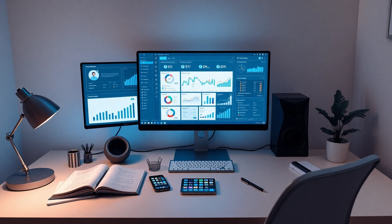 OnlyFans marketing tools showcased in a modern workspace with analytics dashboards.