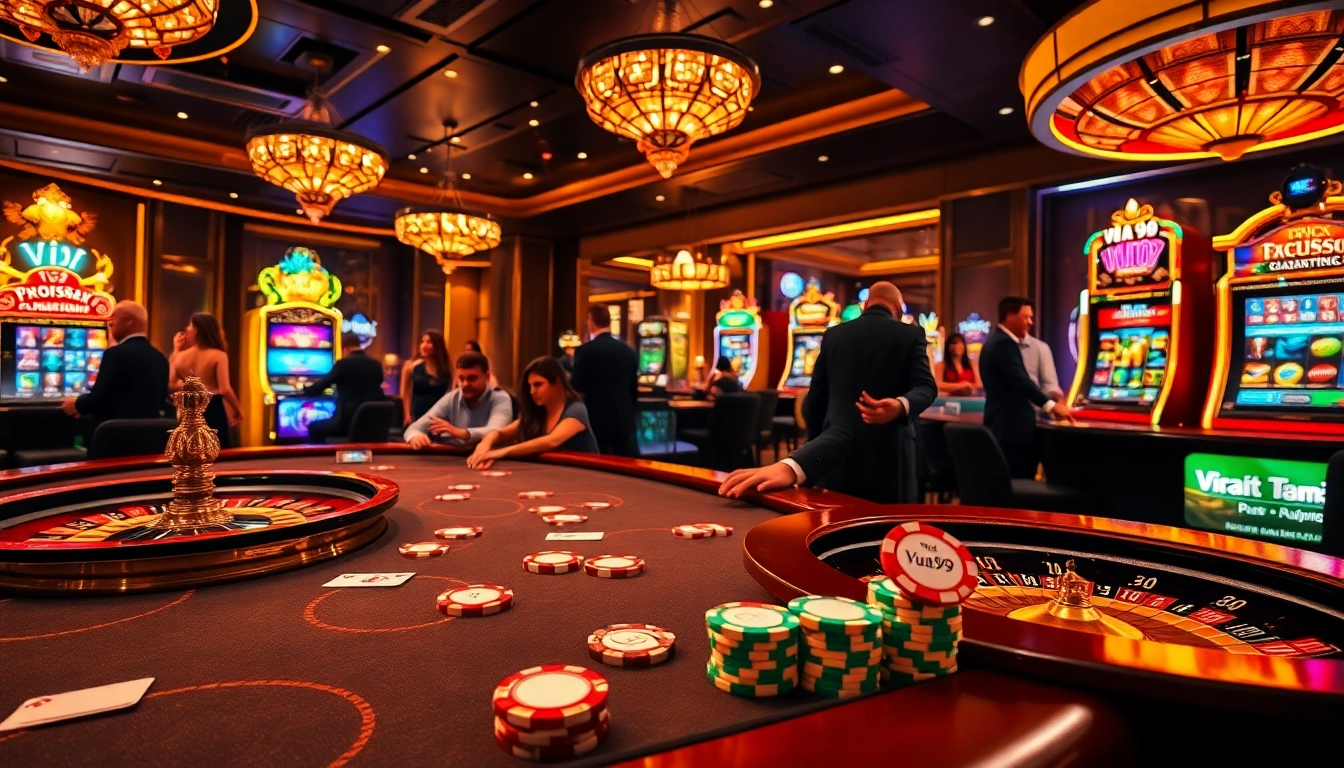 Players enjoying thrilling slot games at Vua99's luxurious casino environment.