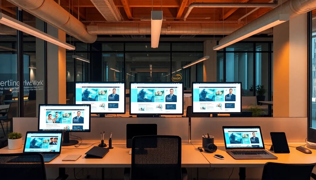 Ecommerce web development NYC office featuring modern workstations and digital tools.
