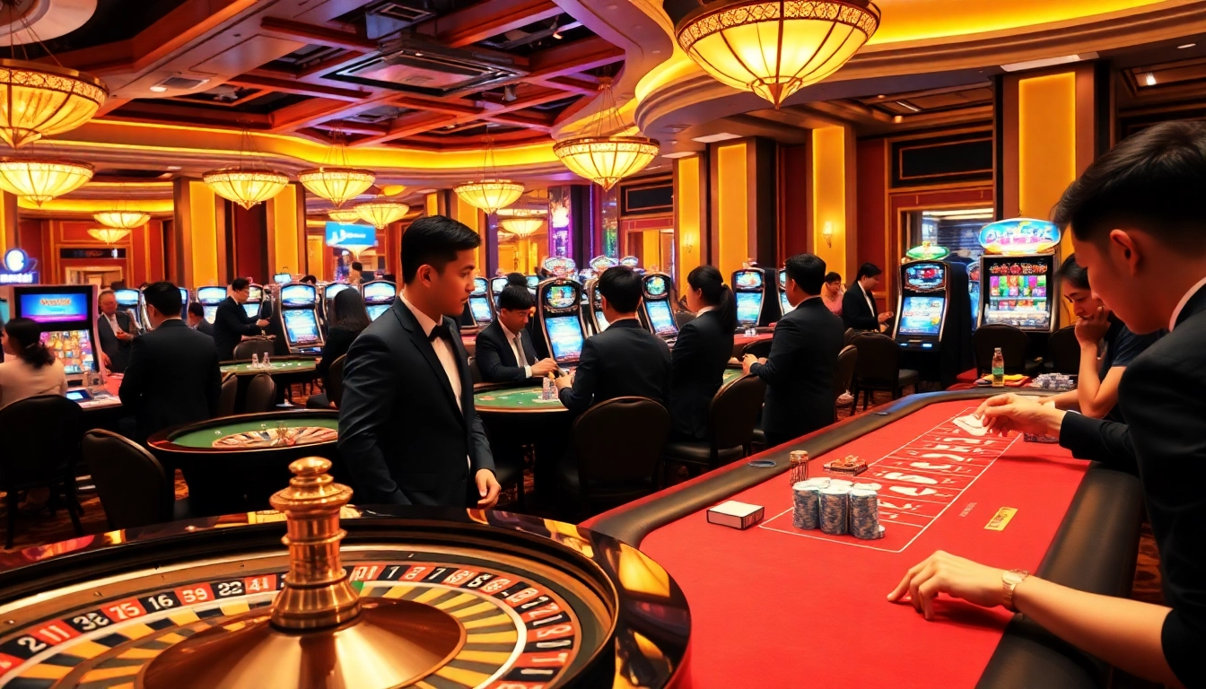 Experience the excitement of Nhà cái U888 with players at roulette and poker tables.