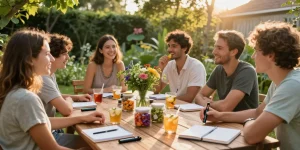 Properloud's organic CBD and THC products enjoyed in a vibrant garden setting promoting wellness.