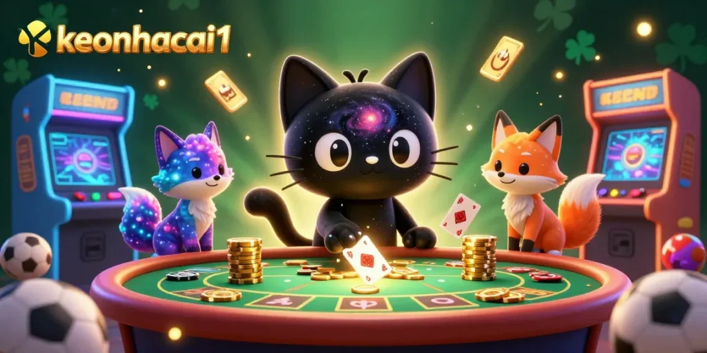 Engage in thrilling sports betting with keonhacai1's interactive cosmic casino illustration.